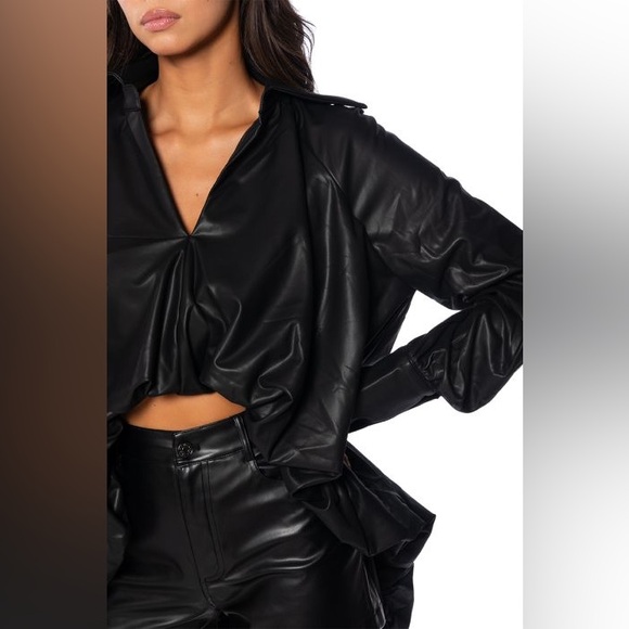 My Own Attitude Faux Leather High Low Blouse - Picture 4 of 4